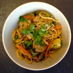 Thai style pork meatballs with noodles in a fragrant broth